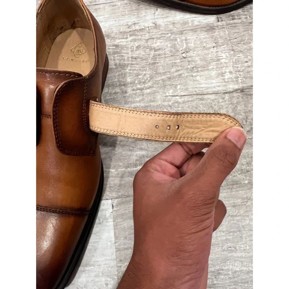 La Milano Willem Dress Shoes Men's US 8.5 Brown Upper Leather Monk Strap Cap Toe